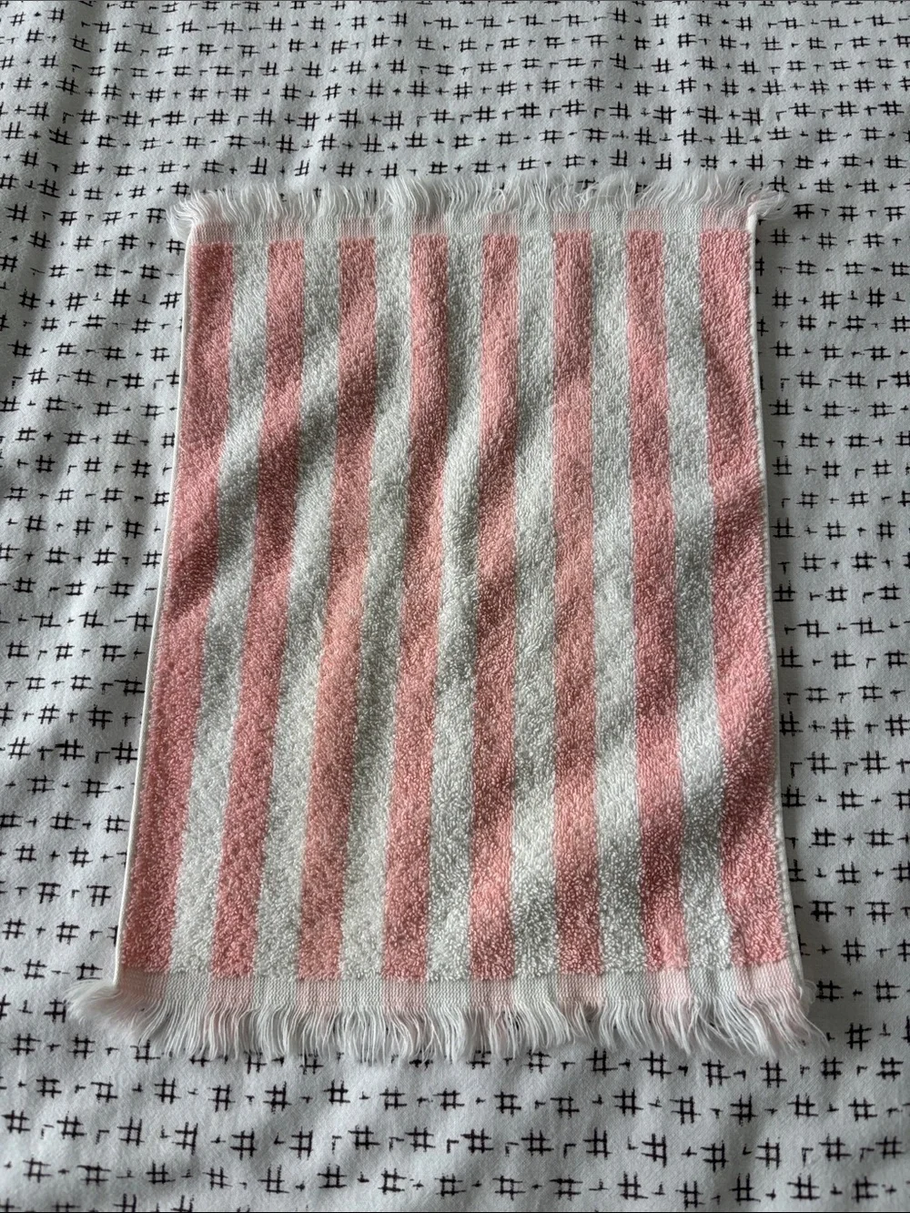 Vintage Cannon/Martex finger towels, 2 pink,1 pink/white stripe, cotton, fringe